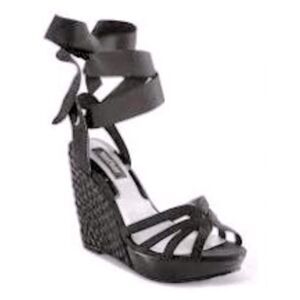 White House Black Market Jenica Lace Up Espadrille Wedge Sandals Black Size 8